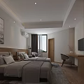 Modern Hotel Guest Room With Twin Beds Nightstands TV Desk Chair And Decorative Painting
