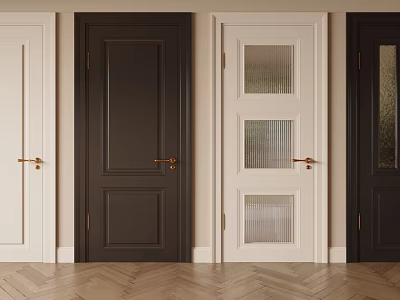 Modern Interior Swing Doors In White Dark Brown Black With Glass Panels And Stylish Handles 3d model