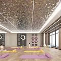 Yoga Studio with People Practicing Yoga Mats Poses Balls Natural Light and Modern Ceiling Design