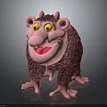 Cute Pink Furry 3D Character Creature With Yellow Eyes Smiling Face And Small Horns