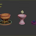 Decorative Household Items Orange Bowl Red Base White Mortar Blue Cube Dark Blue Jar Gold Trim