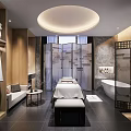Modern Luxury Beauty Salon Interior With Wooden Panels Marble Walls Treatment Beds And Bathtub