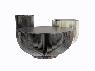Contemporary Ribbed Metal Coffee Table With Black And Silver Bowl Shaped Design For Living Space 3d model