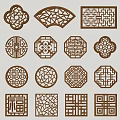 Chinese-style openwork window openwork window grilles 3d model