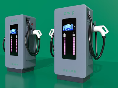 Public Electric Vehicle Charging Stations With DC Fast Charging Display And Charging Ports 3d model