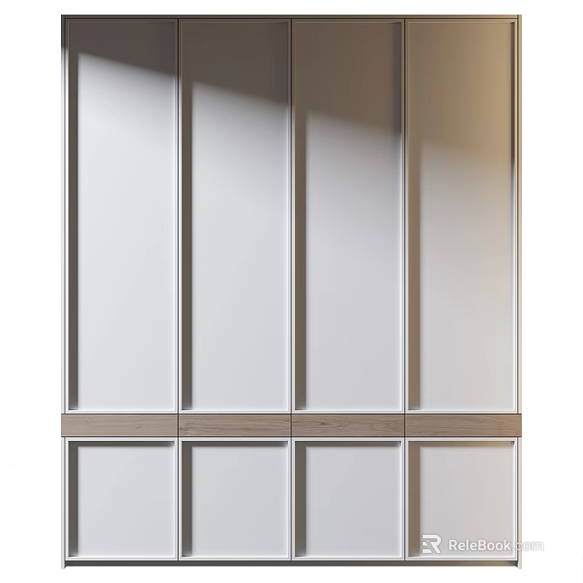 Modern Wardrobe Interior Design With White Panel Doors And Wooden Accent Trim 3d model