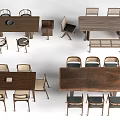 Stylish Wooden Dining Table Set With Matching Chairs And Side Tables 3d model