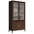 Modern Wooden Bookcase With Glass Doors Metal Handles And Interior Shelves Design