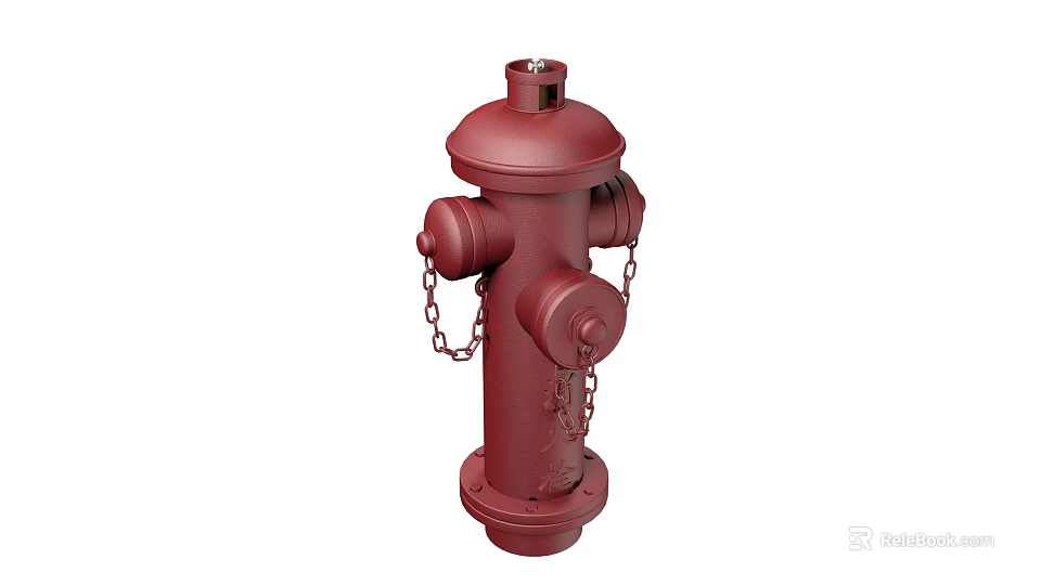 Red Fire Hydrant as Essential Fire Equipment with Metal Chains and Valves 3d model