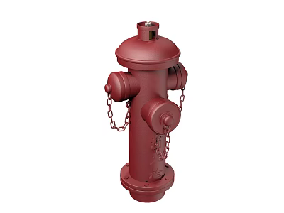 Red Fire Hydrant as Essential Fire Equipment with Metal Chains and Valves 3d model