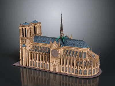 Intricate Historical Gothic Building Model With Spire Rose Window And Flying Buttresses 3d model