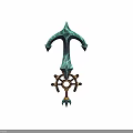 Crystal Blue Decorative Sword With Ship Wheel Base And Golden Ring Spikes