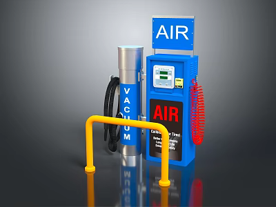 Blue Air Pump Station With VAIDE Sign Silver Pole And Yellow Rail Equipment 3d model