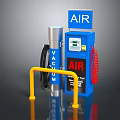 Blue Air Pump Station With VAIDE Sign Silver Pole And Yellow Rail Equipment