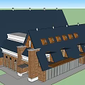 Modern House Exterior With Triangular Black Roof Wooden And Brick Walls Large Windows And Balcony