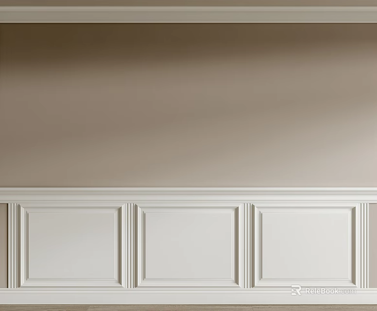 White Painted Wooden Wainscoting Panel Design With Simple Lines For Modern Interior Walls 3d model 