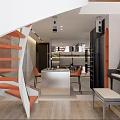 Stylish Modern Apartment Interior With Open Kitchen Wooden Staircase And Piano