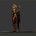 Man In Horned Armor With Red Gold Attire And Spiked Cloak Standing On Base