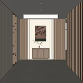 Modern Entryway Hallway Design With Light Walls Wooden Cabinets And Decorative Painting