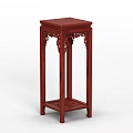 Red Wooden Flower Stand With Intricate Carvings And Square Top Design