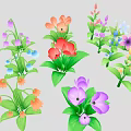 Cartoon Scene Featuring Colorful Vibrant Flowers With Various Colors And Green Leaves