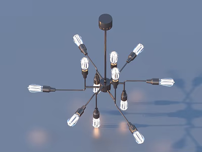 Modern Chandelier Design With Multiple Transparent Bulbs And Black Metal Frame 3d model