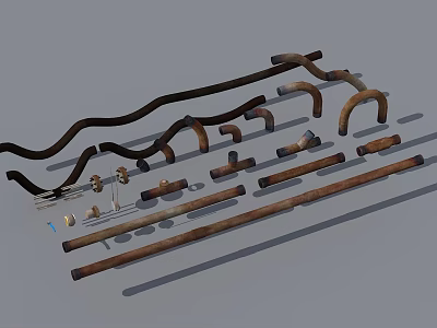Various Industrial Pipes and Fittings with Bends Elbows and Straight Sections 3d model