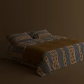 Double Bed Bedding Set With Blue Stripes Yellow Patterns And Cozy Blanket