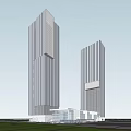 Modern High Rise Office Building With Glass Facade And Connected Base Structure 3d model
