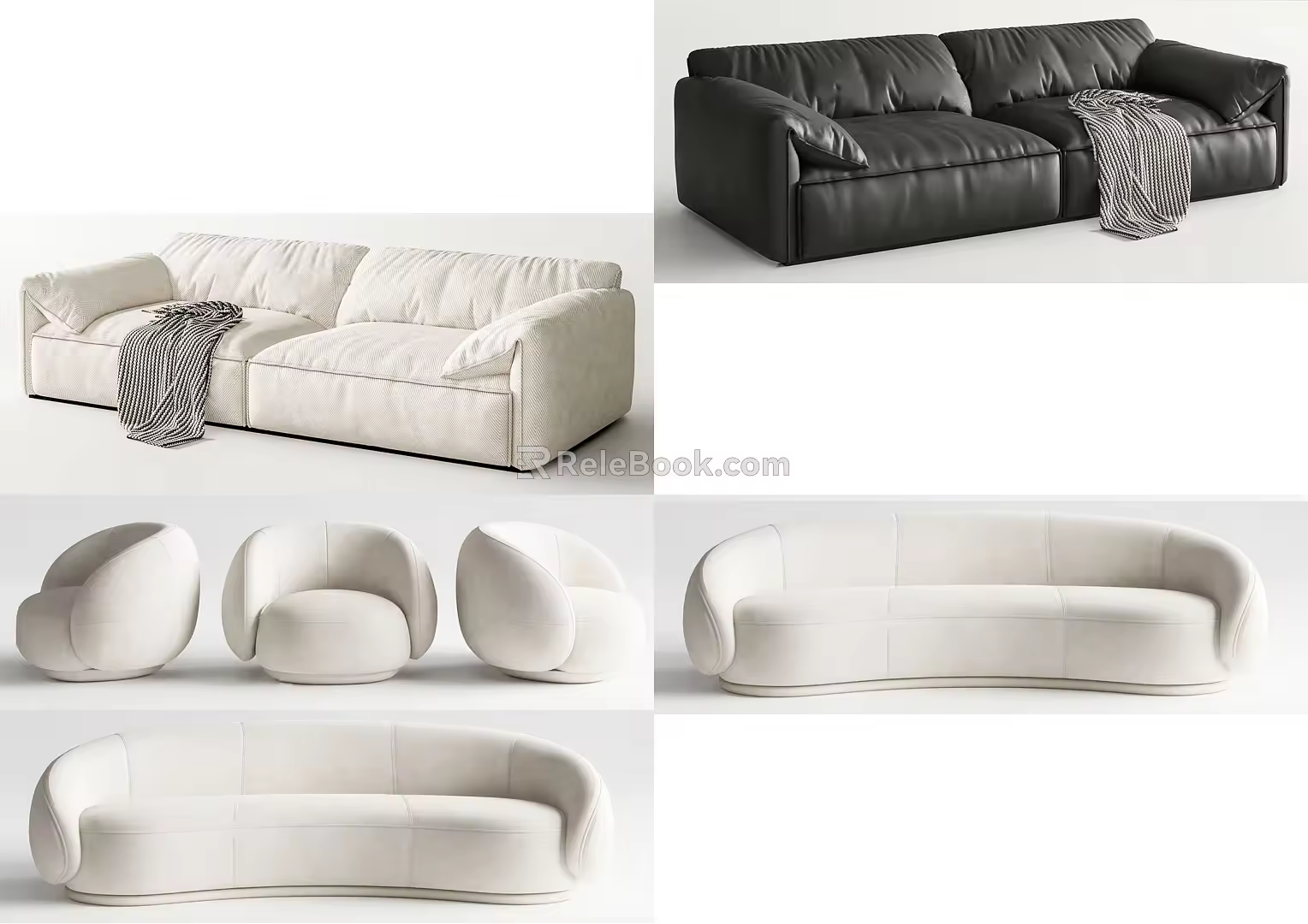 Modern Double Sofa Single Sofa 3d model
