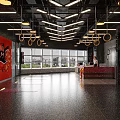 Fitness Studio Interior With Gym Freak Graffiti On Red Wall And Yoga Mats