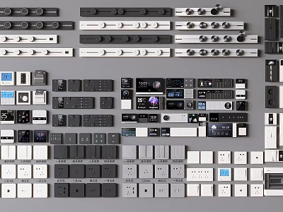 Various Modern Switch Panels In Black White Gray With Sleek Design And Controls 3d model