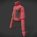 Red Plaid Puffer Jacket With High Neck And Dark Patch Pockets In Stylish Winter Design
