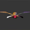 Bird Standing with Outstretched Colorful Golden Purple Wings Red Top Skirt Feathered Headdress High Heels