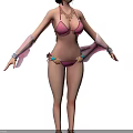 Stylish Game or Movie Character in Pink Bikini with Pink Sleeves Necklace and Waist Decorations