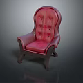 Red Leather Armchair Featuring Button Tufted Details and Sturdy Wooden Legs