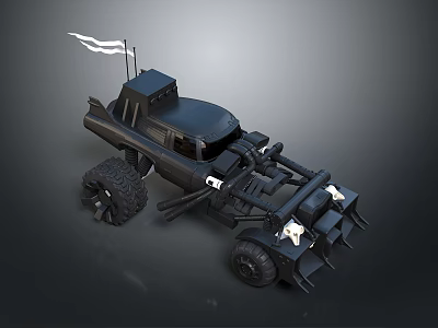 Black Modified Off-Road Truck with Roof Cabin Large Tires Front Spiked Attachments and Top Flag 3d model