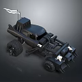 Black Modified Off-Road Truck with Roof Cabin Large Tires Front Spiked Attachments and Top Flag