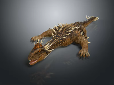 Spiked Reptilian Scaled Game Movie Character with Ferocious Features Sharp Claws and Armored Back 3d model