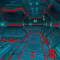 Cartoon Scene Futuristic Sci Fi Spaceship Interior With Blue Red Accents