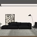 Modern Black Sofa And Coffee Table Set With Rug Floor Lamp And Decorative Wall Art