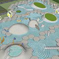 Vibrant Children's Playground With Water Elements Play Structures And Kids Playing Outdoors