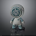 Decorative Blue And White Ceramic Doll With Traditional Pattern On Black Base