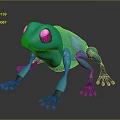 3D Animated Teal Frog Character With Pink Eyes And Blue Spots