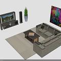 Modern Living Room Electronic Appliances Setup With TV Speakers Coffee Table And Sofa