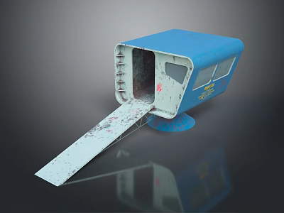 Blue Playhouse Model With White Slanted Slide And Windows On Reflective Base 3d model