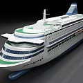Modern Sleek White Cruise Ship With Green Stripes Multiple Decks And Large Windows