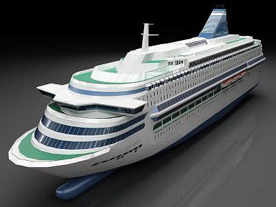 Modern Sleek White Cruise Ship With Green Stripes Multiple Decks And Large Windows 3d model
