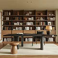 Cozy Study Room Interior With Bookshelves Books Desk Table Lamp And Chair