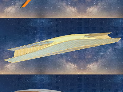Streamlined Landscape Bridge Design With Wooden And Glass Structure Under Starry Sky 3d model